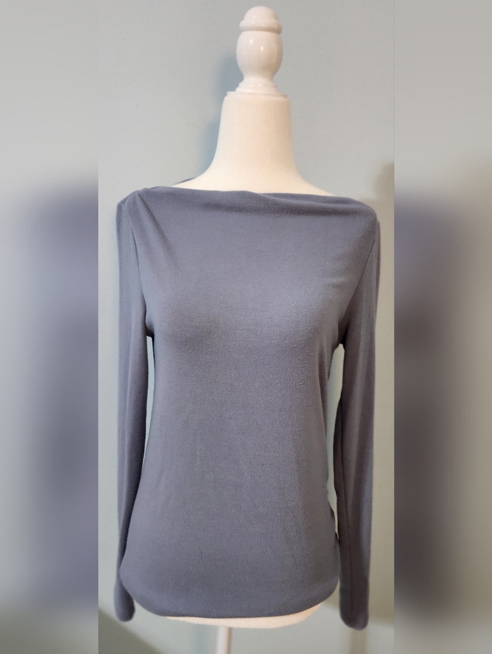 Lightweight Boat Neck Long Sleeve Top - Blue/Gray